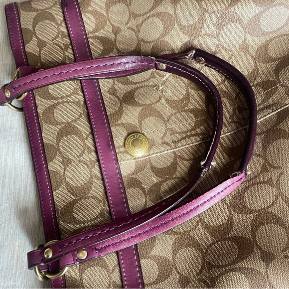 Coach 12358 Signature Coated Heritage Stripe Tote - Berry - Picture 11 of 16